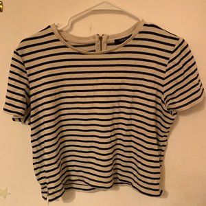 Black and cream striped cropped tee shirt